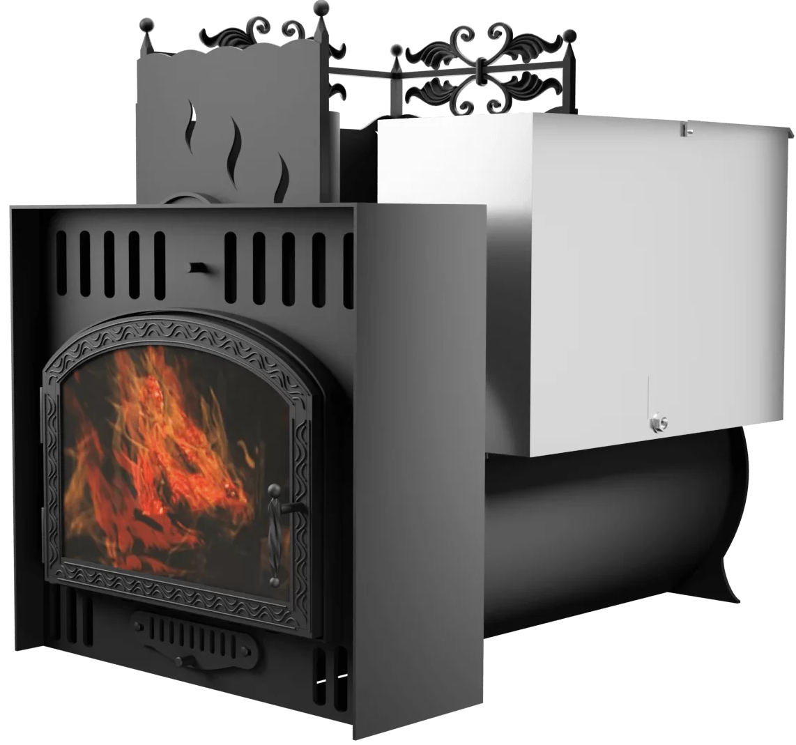 Печь Горыныч 3, каменка с левой стороны, большая дверь со стеклом, естественная система воздушного отопления фото в Перми