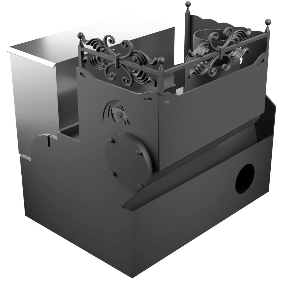 Печь Горыныч 3, каменка с левой стороны, большая дверь со стеклом, система воздушного отопления фото в Перми