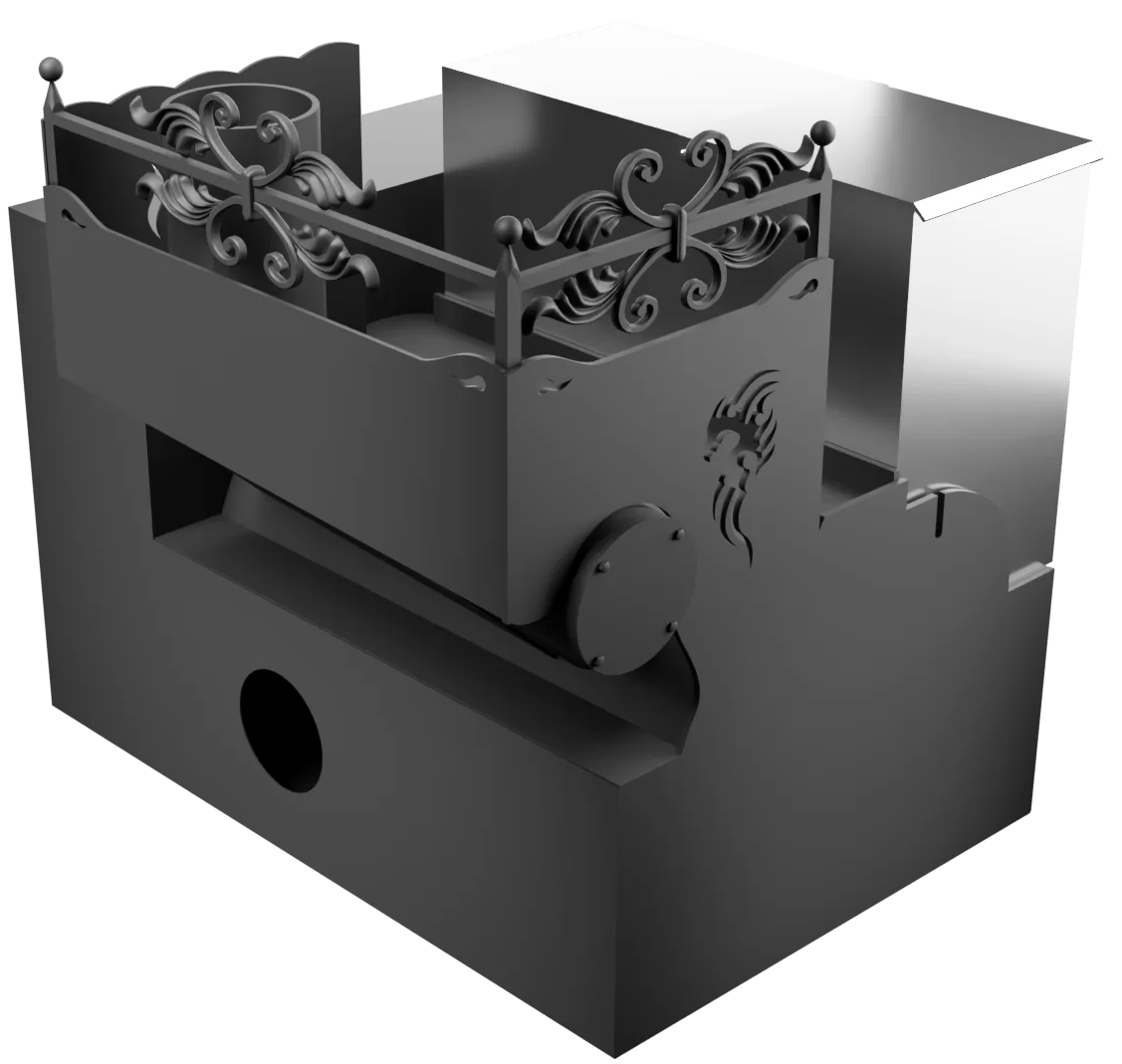Печь Горыныч 3, каменка с правой стороны, малая дверь со стеклом, система воздушного отопления с порталом фото в Перми