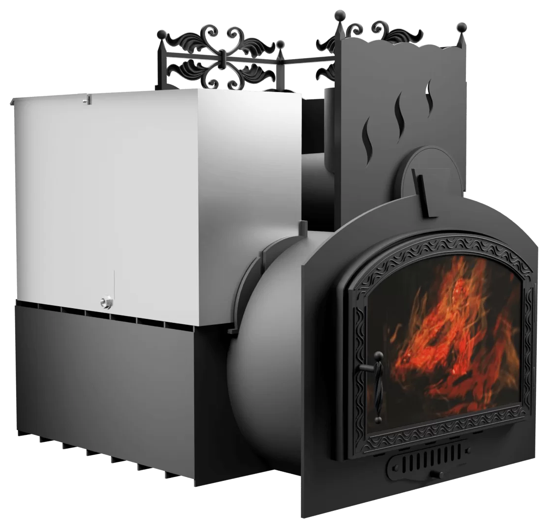 Печь Горыныч 3 с конвекцией, каменка с правой стороны, большая дверь со стеклом фото в Перми