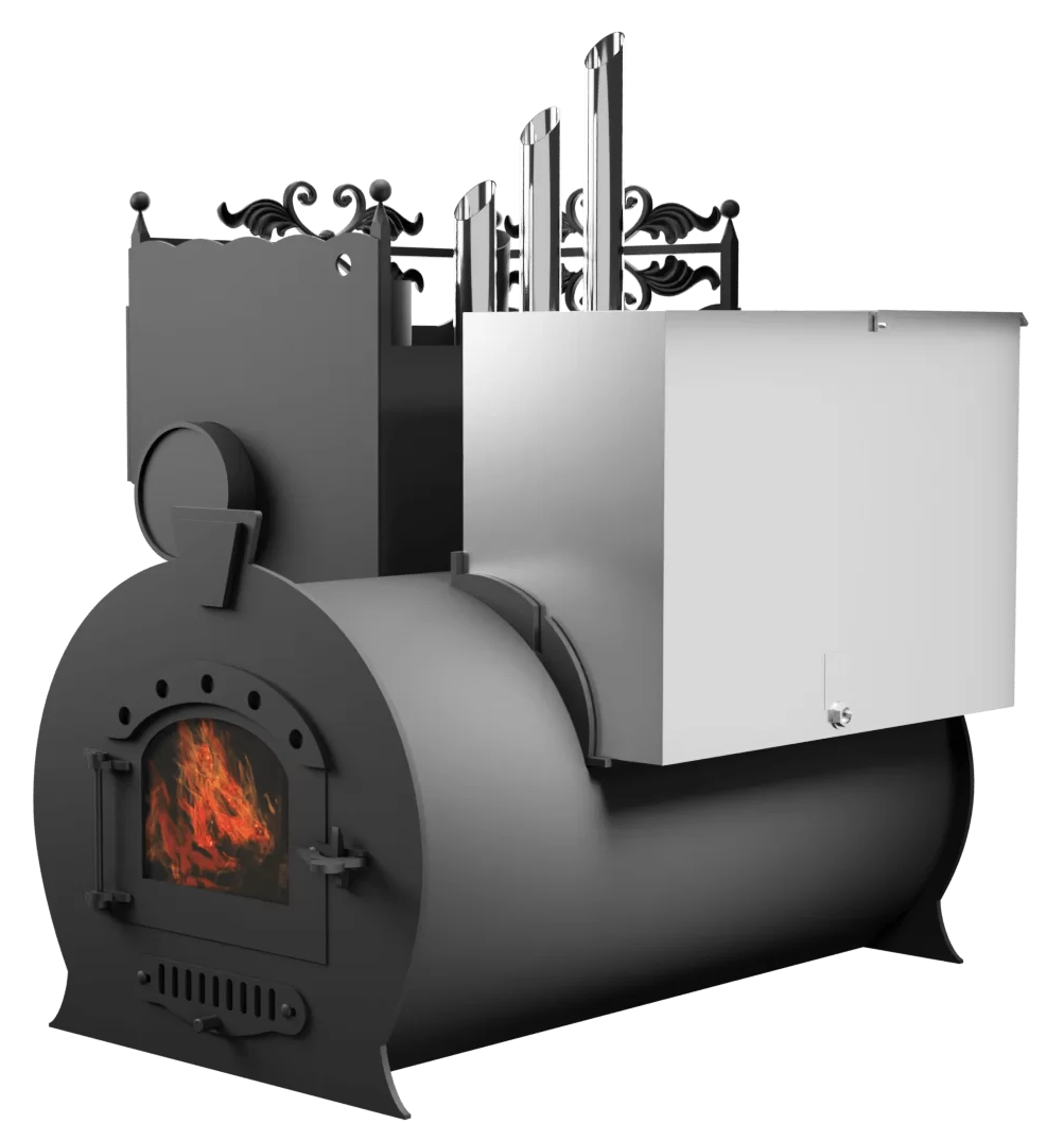 Печь Горыныч 3, каменка закрытая с парогенератором с левой стороны, малая дверь со стеклом фото в Перми
