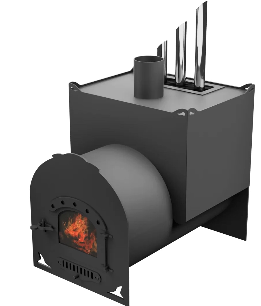 Печь Горыныч Мини, двойная каменка закрытая с парогенератором, малая дверь со стеклом фото в Перми