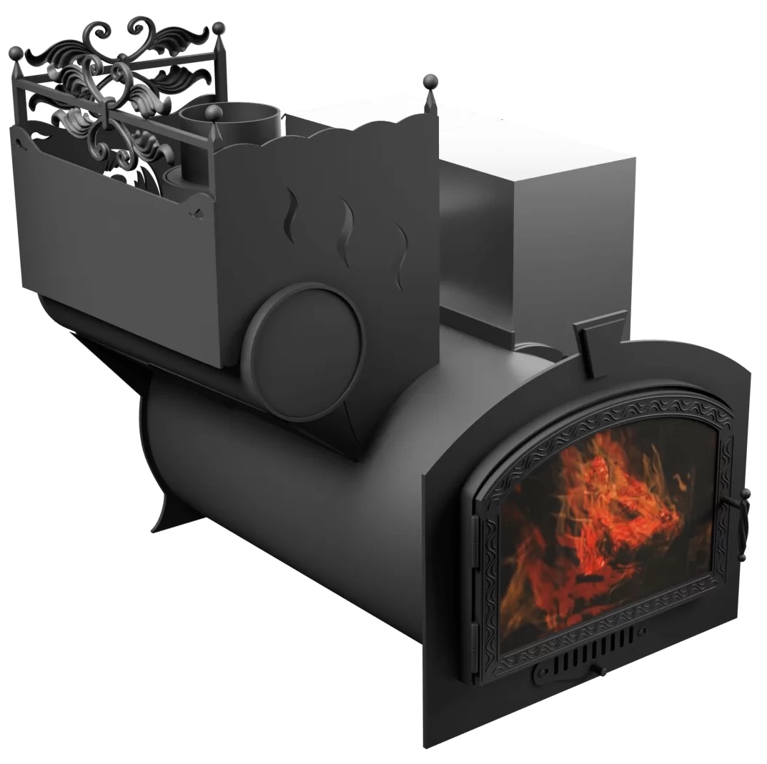 Печь Горыныч 3, каменка с левой стороны, большая дверь со стеклом фото в Перми