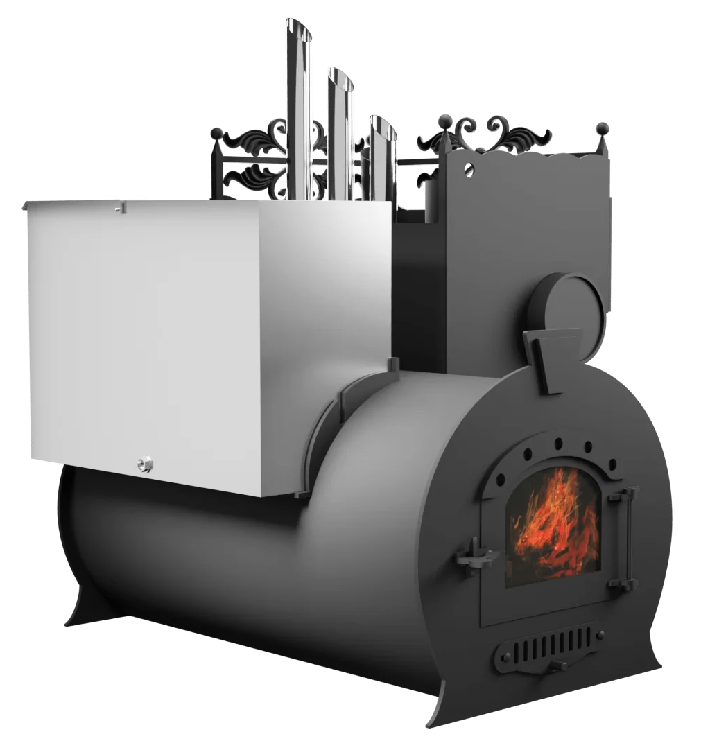 Печь Горыныч 3, каменка закрытая с парогенератором с правой стороны, малая дверь со стеклом фото в Перми