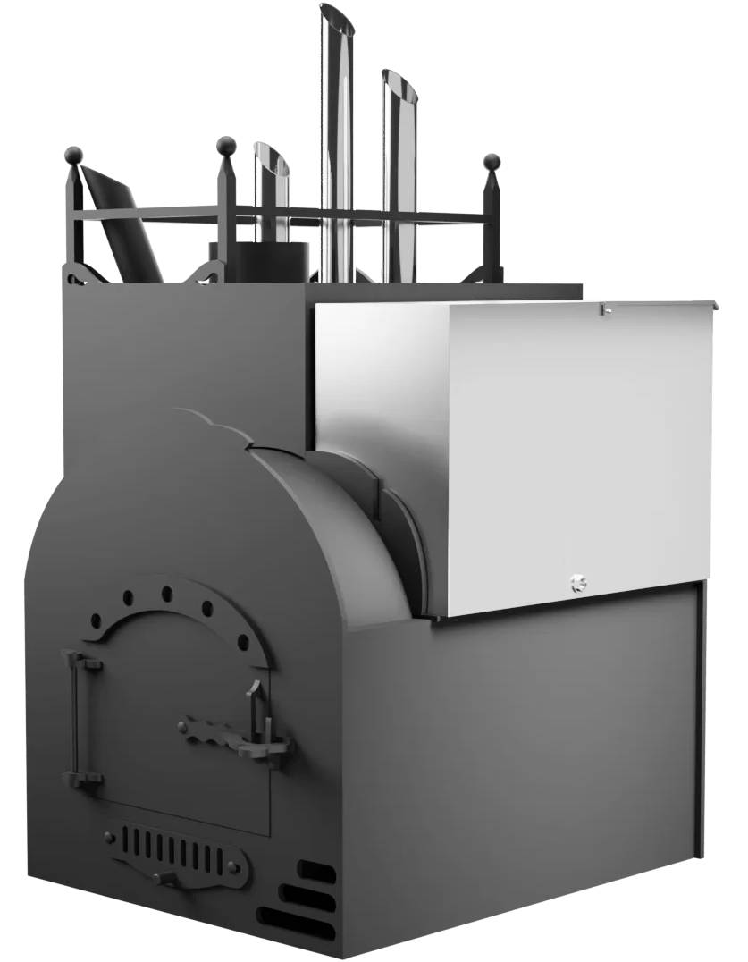 Печь Горыныч Мини, каменка закрытая с парогенератором с левой стороны, система воздушного отопления фото в Перми