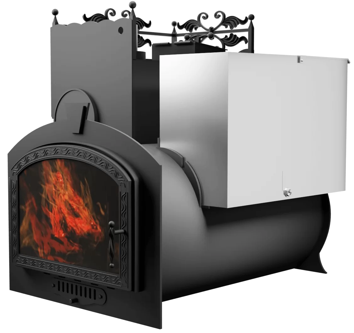 Печь Горыныч 3, каменка закрытая с левой стороны, большая дверь со стеклом фото в Перми