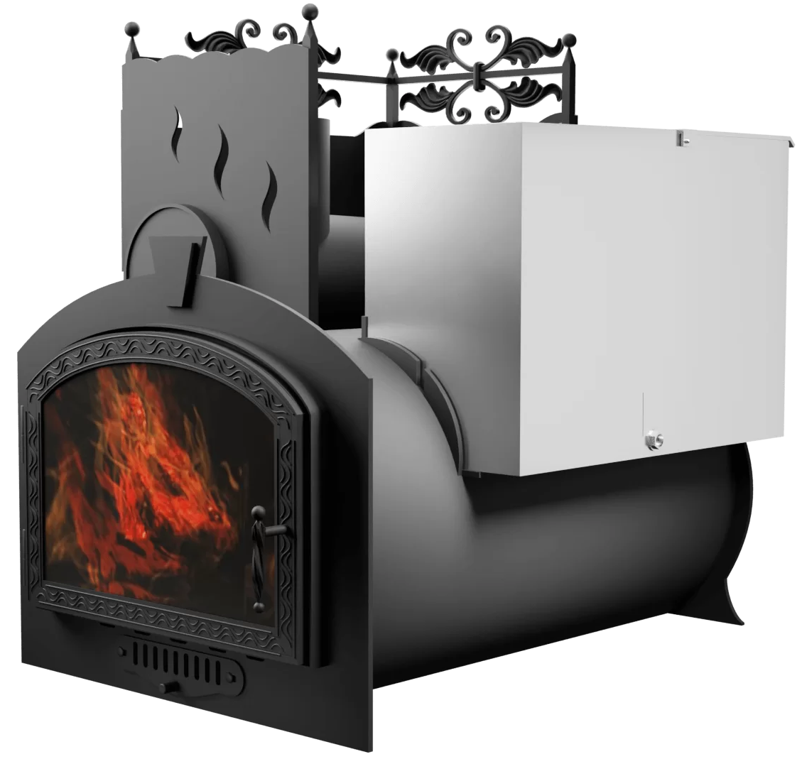 Печь Горыныч 3, каменка с левой стороны, большая дверь со стеклом фото в Перми