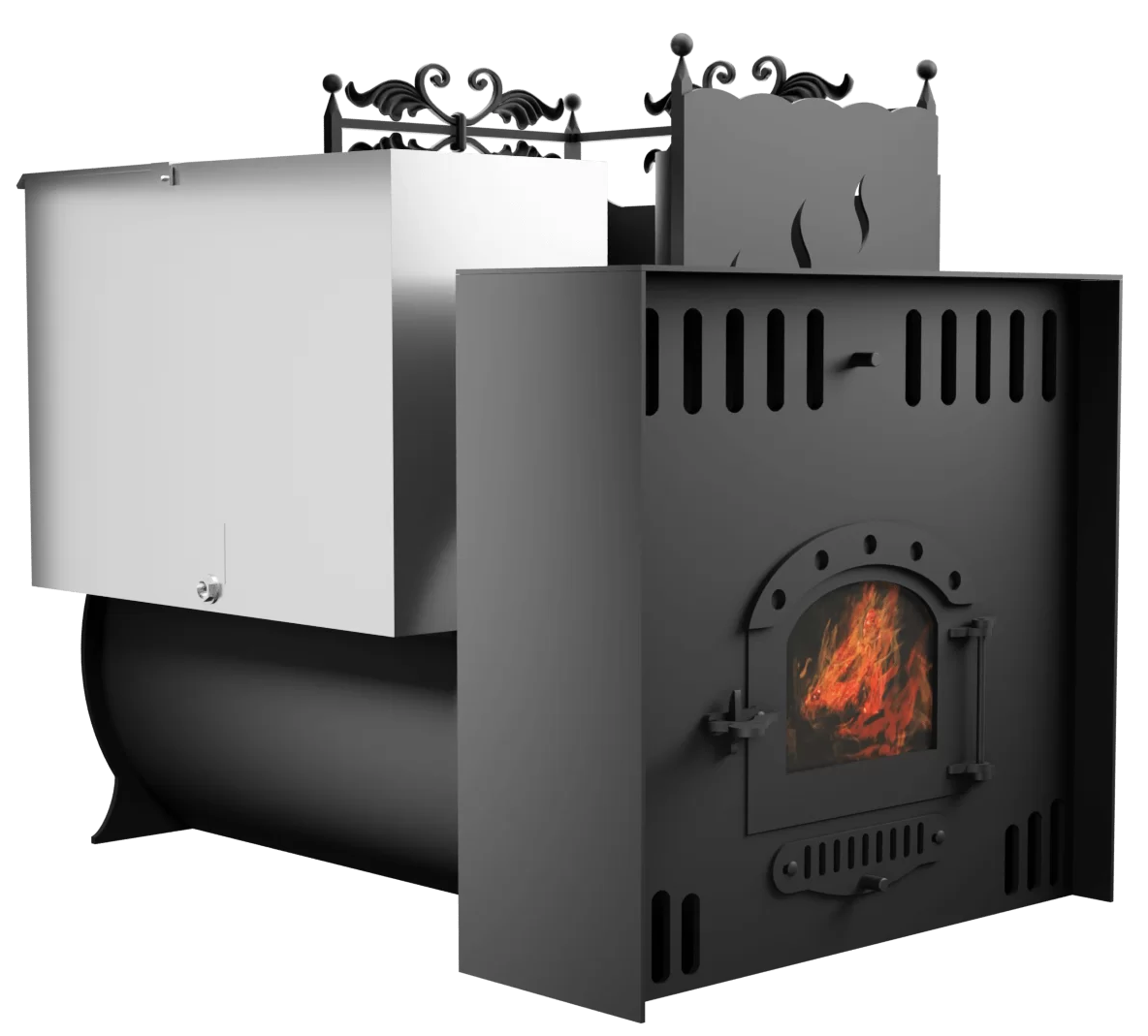 Печь Горыныч 3, каменка с правой стороны, малая дверь со стеклом, естественная система воздушного отопления фото в Перми