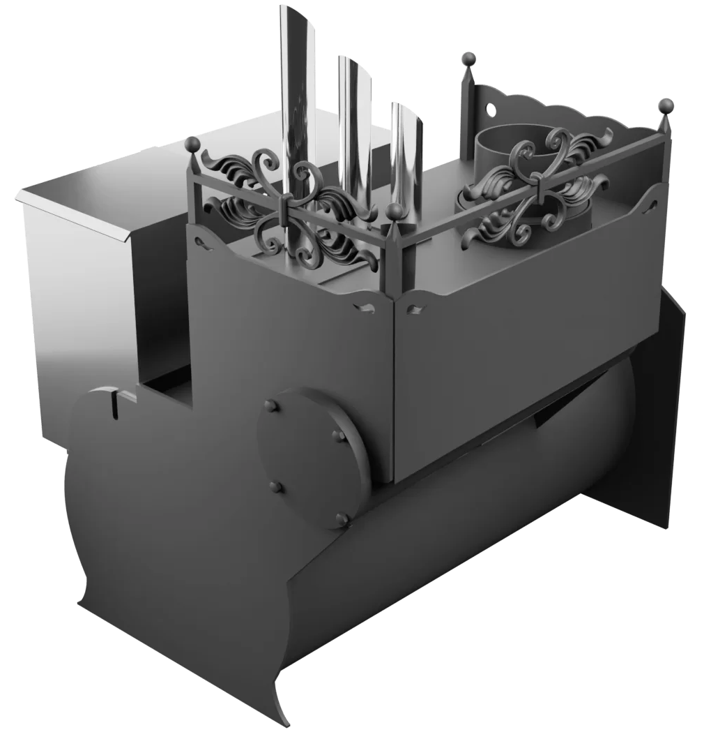 Печь Горыныч 3, каменка закрытая с парогенератором с левой стороны, большая дверь со стеклом фото в Перми