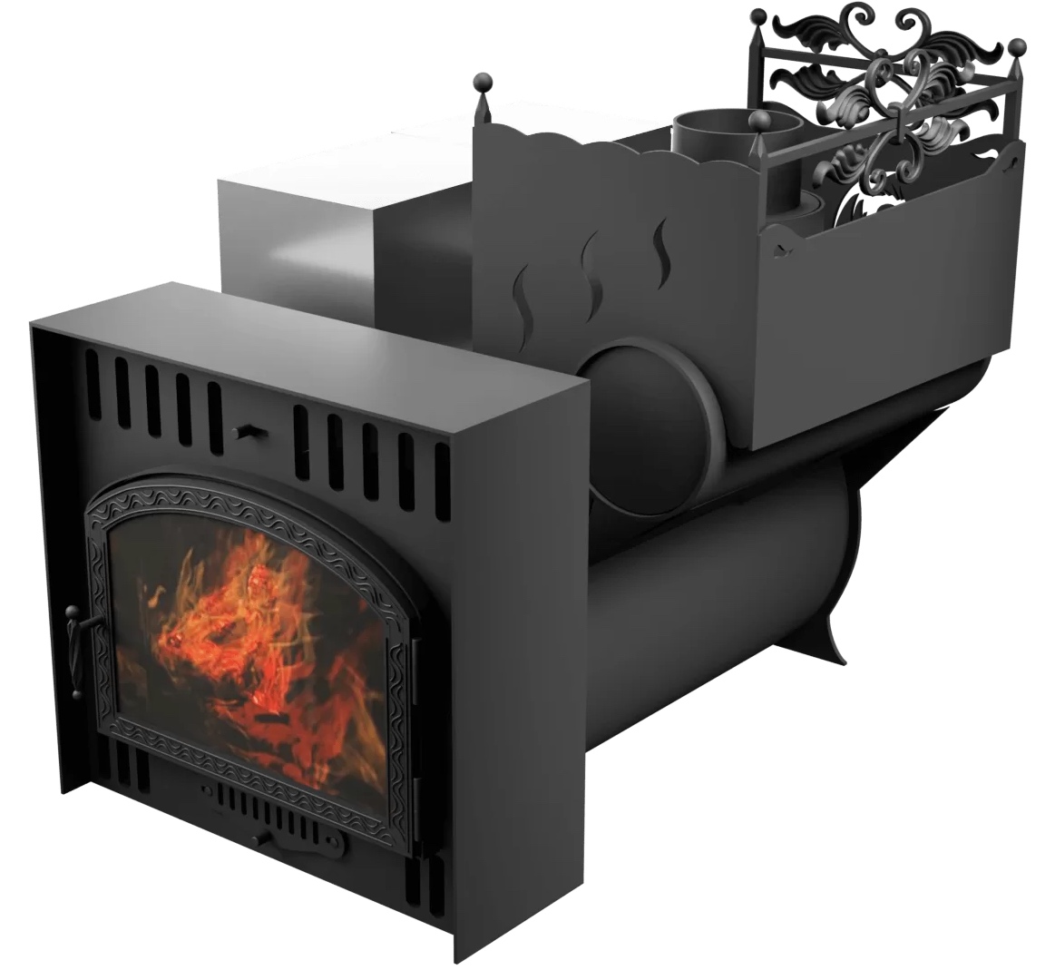 Печь Горыныч 3, каменка с правой стороны, большая дверь со стеклом, естественная система воздушного отопления фото в Перми