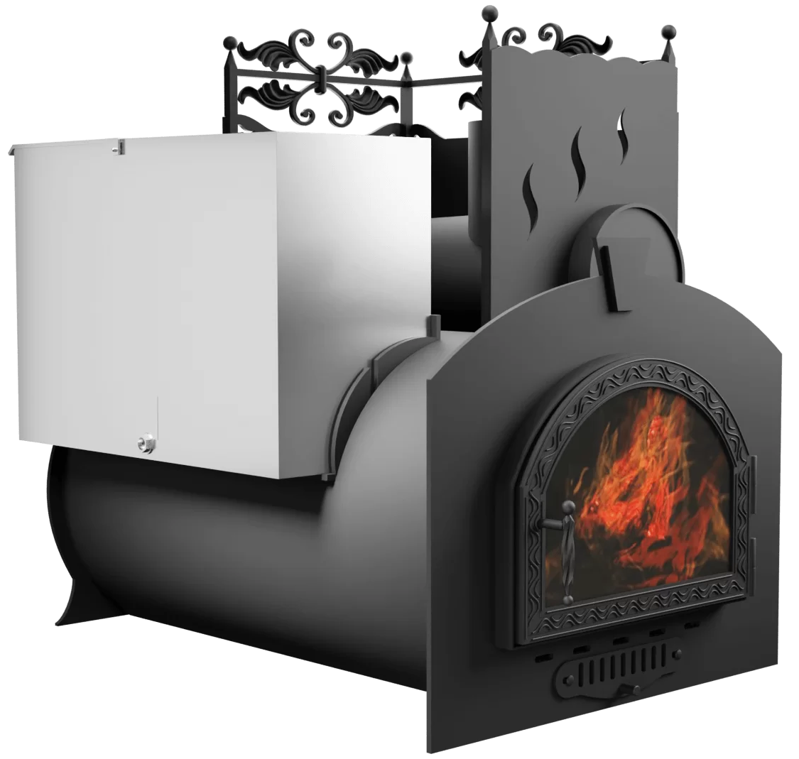 Печь Горыныч 3, каменка с правой стороны, средняя дверь со стеклом фото в Перми