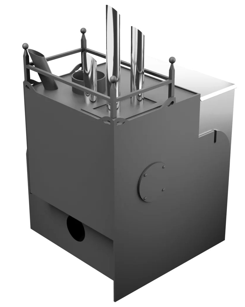 Печь Горыныч Мини, каменка закрытая с парогенератором с правой стороны, система воздушного отопления фото в Перми