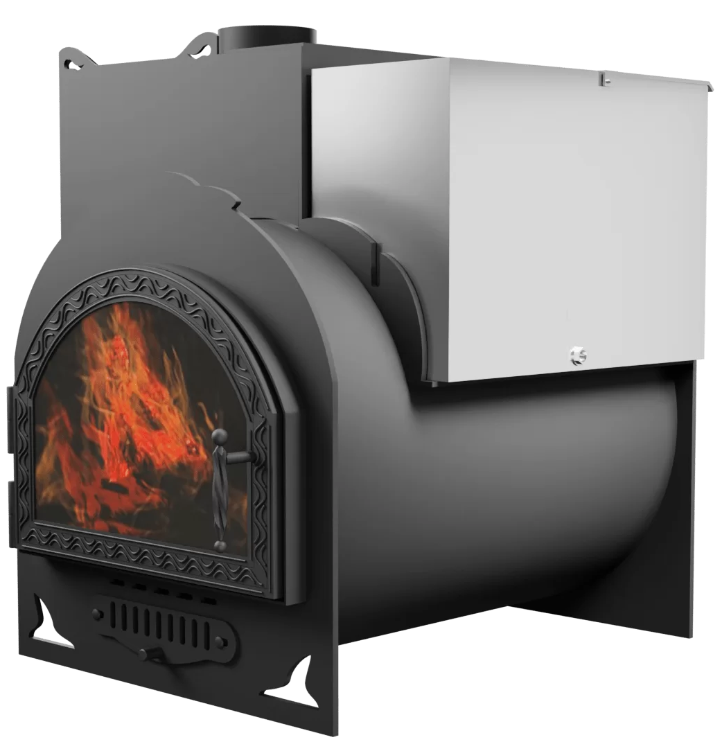 Печь Горыныч Мини, каменка с левой стороны, средняя дверь со стеклом фото в Перми