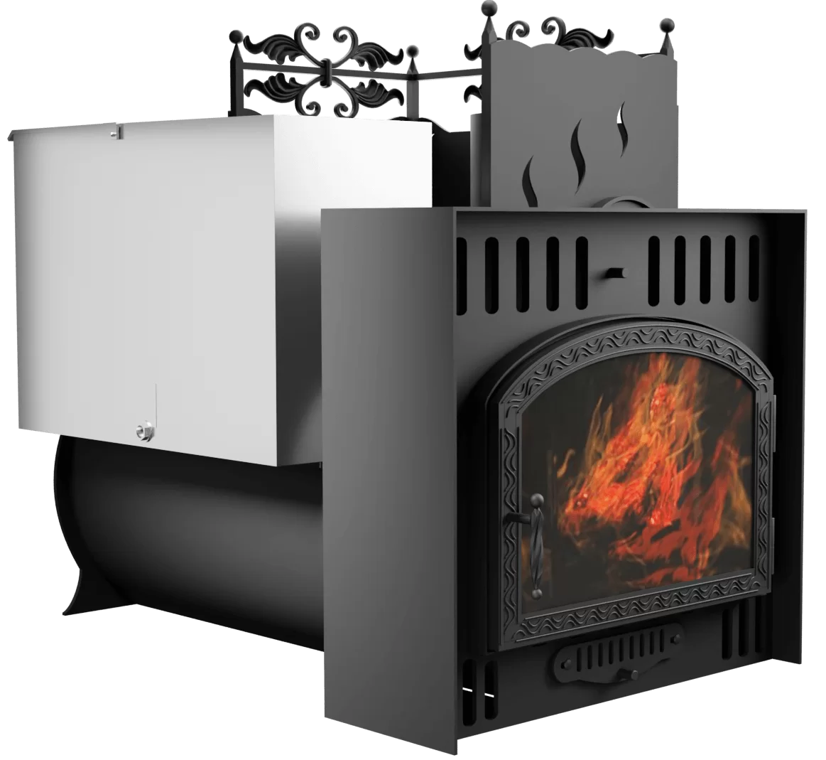 Печь Горыныч 3, каменка с правой стороны, большая дверь со стеклом, естественная система воздушного отопления фото в Перми