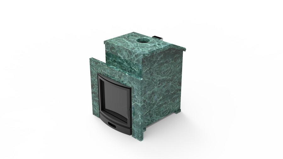 Печь в облицовке из натурального камня Genesis GN 500 облицовка закрытая со скосом талькохлорит-шлифовка фото в Перми