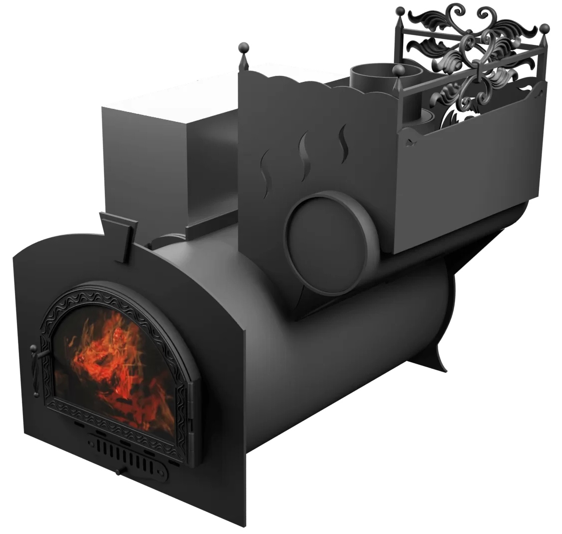 Печь Горыныч 3, каменка с правой стороны, средняя дверь со стеклом фото в Перми