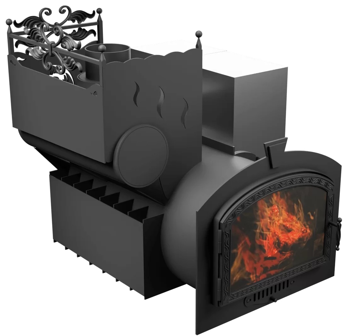 Печь Горыныч 3 с конвекцией, каменка с левой стороны, большая дверь со стеклом фото в Перми