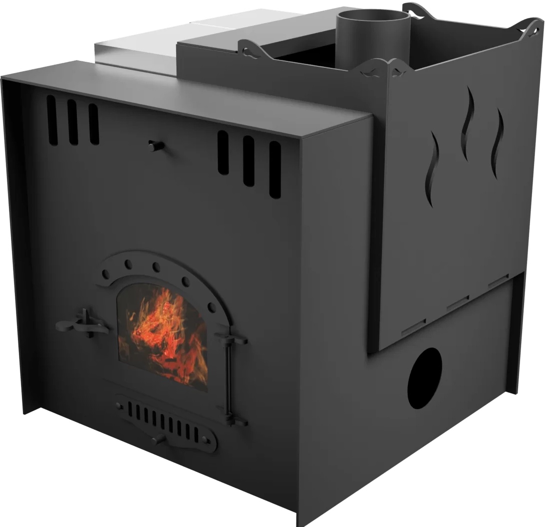 Печь Горыныч Мини, каменка с правой стороны, малое стекло, система воздушного отопления с порталом фото в Перми