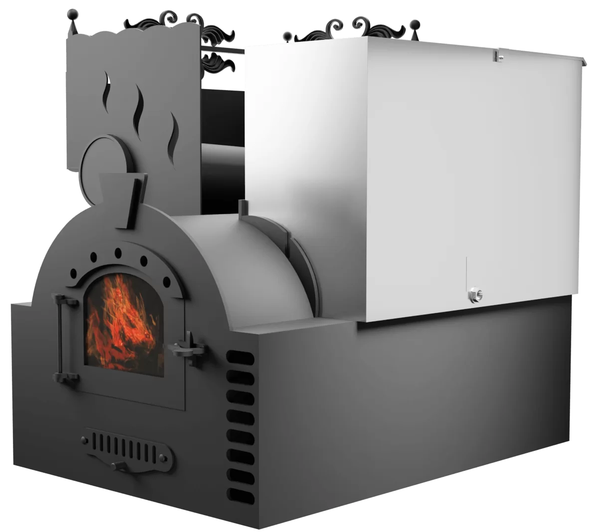 Печь Горыныч 3, каменка с левой стороны, малая дверь со стеклом, система воздушного отопления фото в Перми
