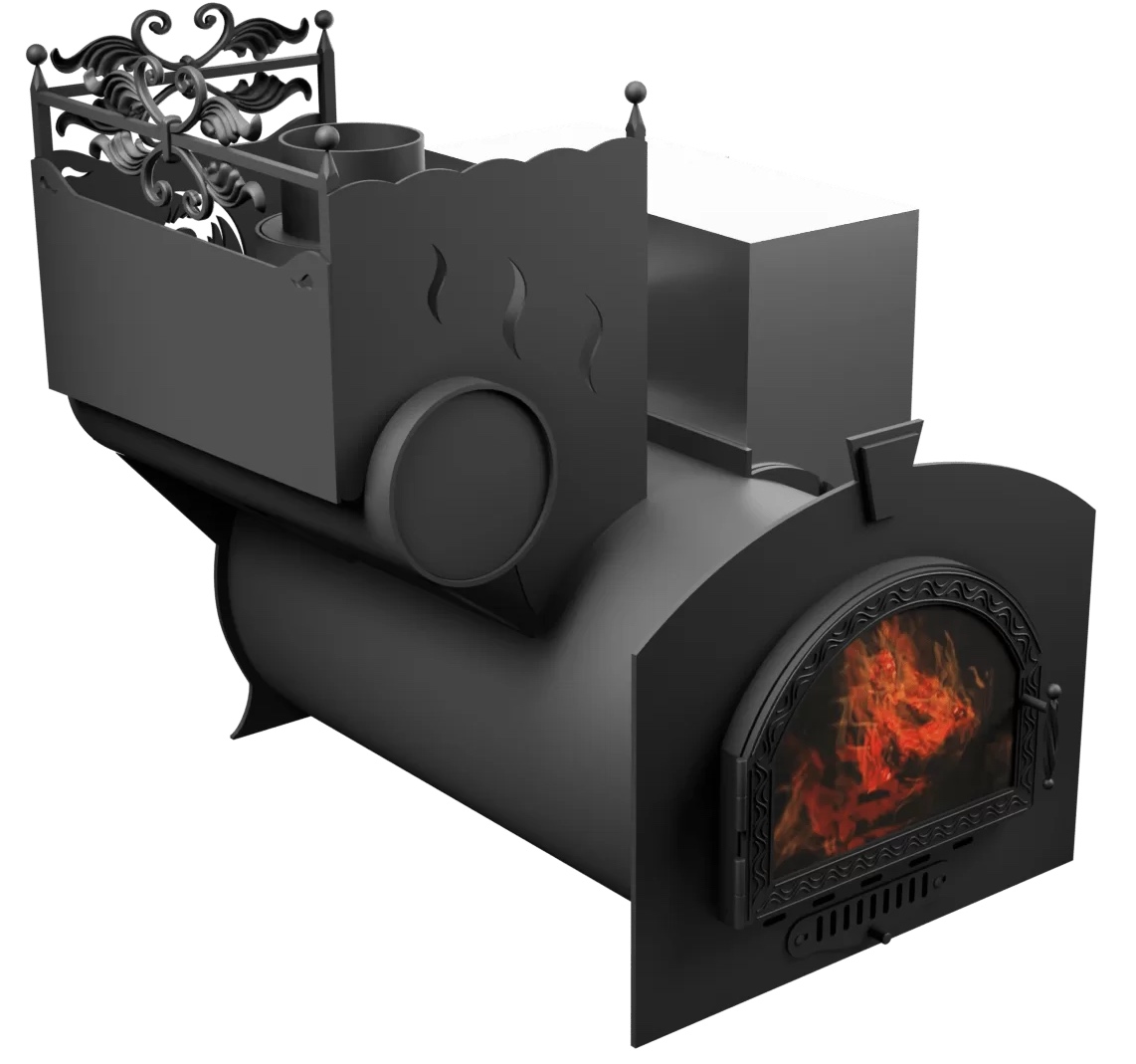 Печь Горыныч 3, каменка с левой стороны, средняя дверь со стеклом фото в Перми