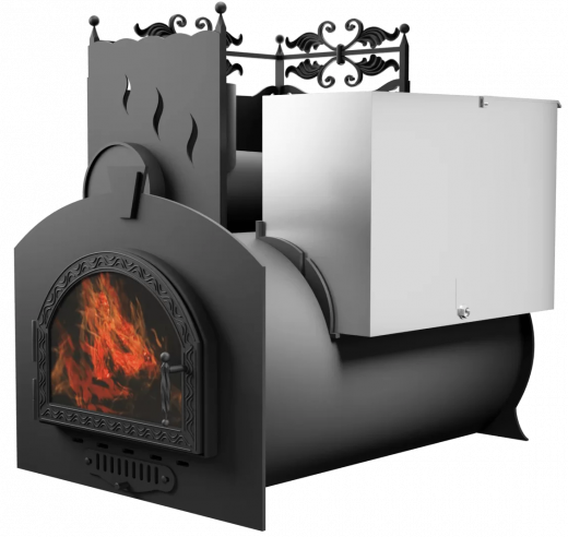 Печь Горыныч 3, каменка с левой стороны, средняя дверь со стеклом фото в Перми