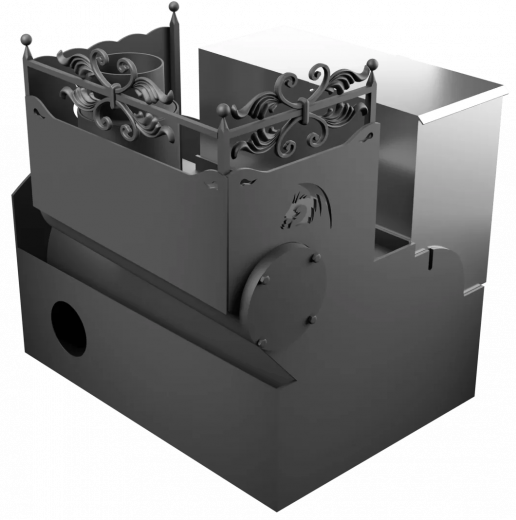 Печь Горыныч 3, каменка с правой стороны, большая дверь со стеклом, система воздушного отопления фото в Перми