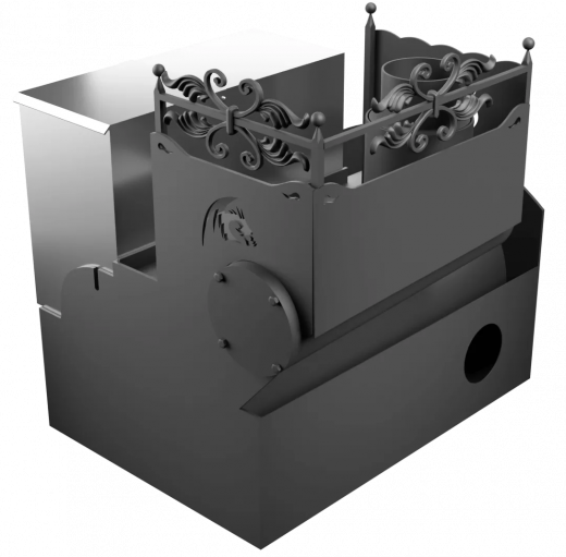 Печь Горыныч 3, каменка с левой стороны, большая дверь со стеклом, система воздушного отопления фото в Перми