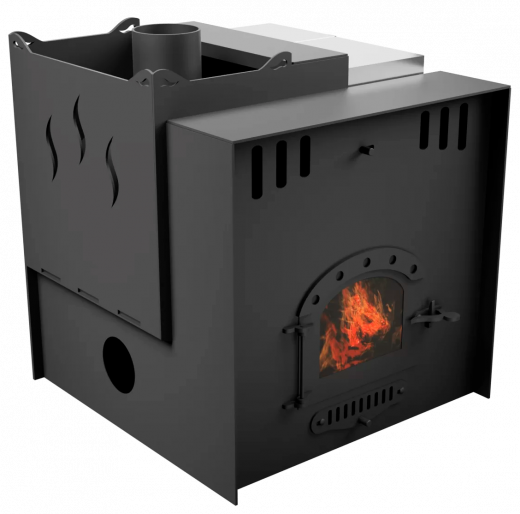 Печь Горыныч Мини, каменка с левой стороны, малое стекло, система воздушного отопления с порталом фото в Перми