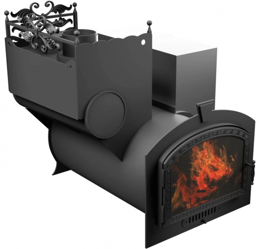 Печь Горыныч 3, каменка закрытая с левой стороны, большая дверь со стеклом фото в Перми