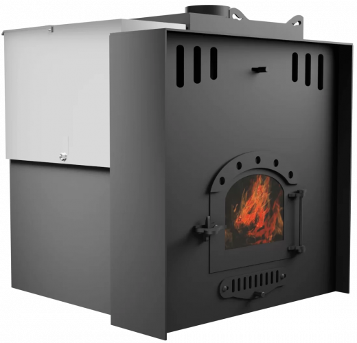 Печь Горыныч Мини, каменка с правой стороны, малое стекло, система воздушного отопления с порталом фото в Перми