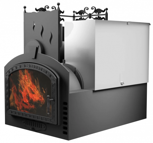 Печь Горыныч 3, каменка с левой стороны, большая дверь со стеклом, система воздушного отопления фото в Перми