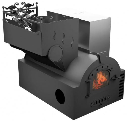 Печь Горыныч 3, каменка с левой стороны, малая дверь со стеклом, система воздушного отопления фото в Перми