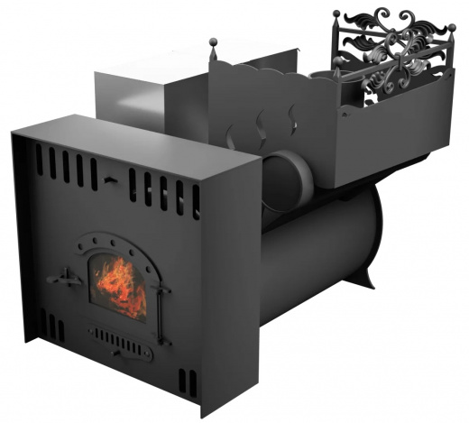 Печь Горыныч 3, каменка с правой стороны, малая дверь со стеклом, естественная система воздушного отопления фото в Перми