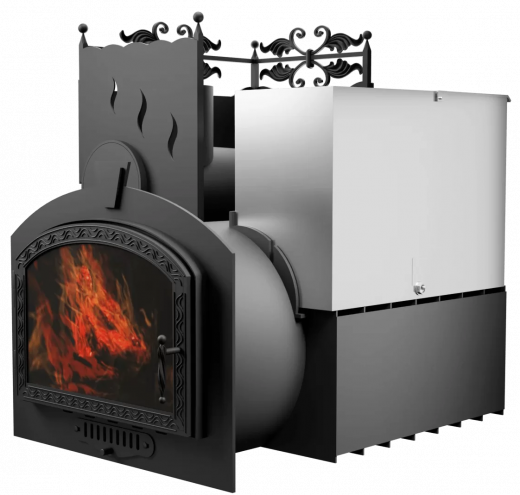 Печь Горыныч 3 с конвекцией, каменка с левой стороны, большая дверь со стеклом фото в Перми