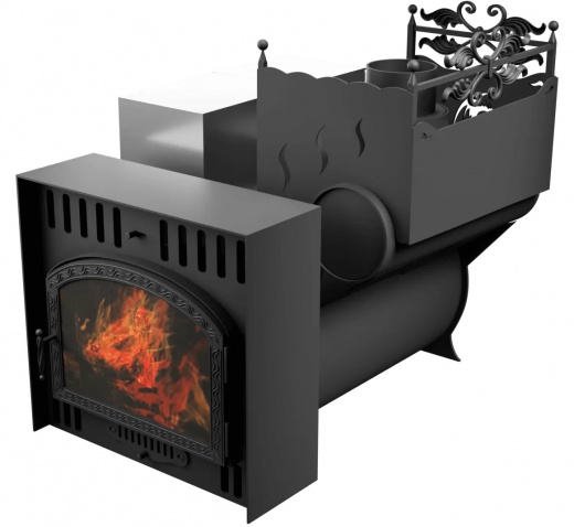 Печь Горыныч 3, каменка с правой стороны, большая дверь со стеклом, естественная система воздушного отопления фото в Перми
