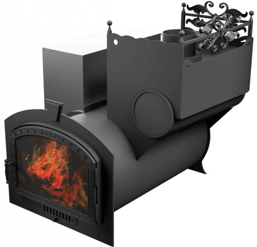 Печь Горыныч 3, каменка закрытая с правой стороны, большая дверь со стеклом фото в Перми