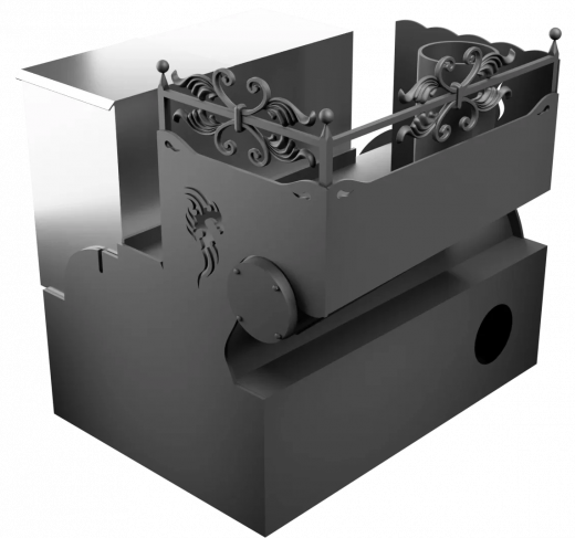 Печь Горыныч 3, каменка с левой стороны, малая дверь со стеклом, система воздушного отопления фото в Перми