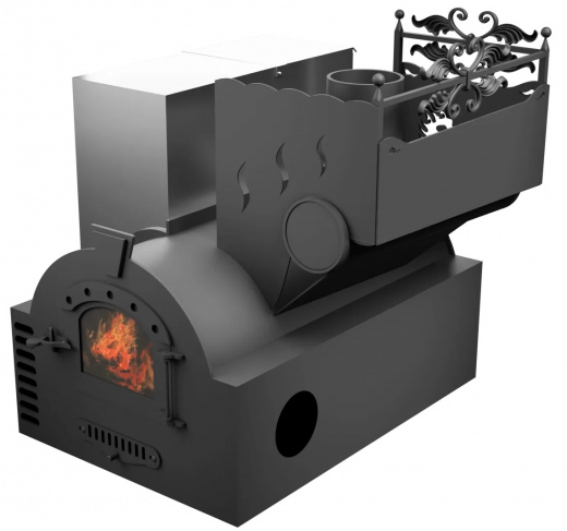 Печь Горыныч 3, каменка с правой стороны, малая дверь со стеклом, система воздушного отопления фото в Перми