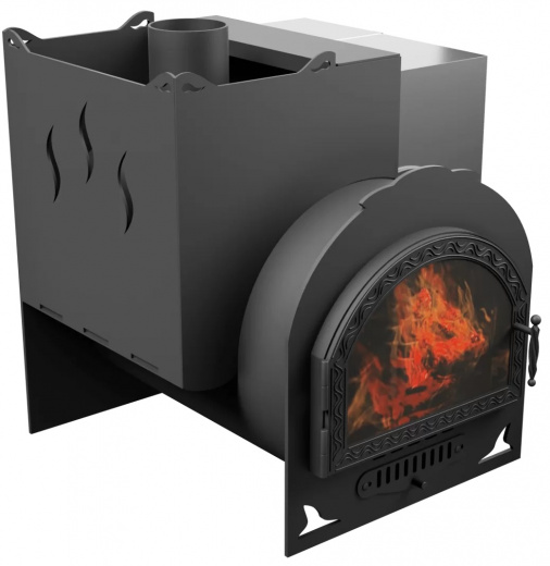 Печь Горыныч Мини, каменка с левой стороны, средняя дверь со стеклом фото в Перми