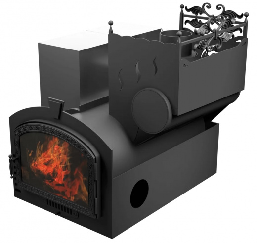 Печь Горыныч 3, каменка с правой стороны, большая дверь со стеклом, система воздушного отопления фото в Перми