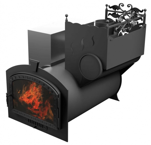 Печь Горыныч 3, каменка с правой стороны, большая дверь со стеклом фото в Перми