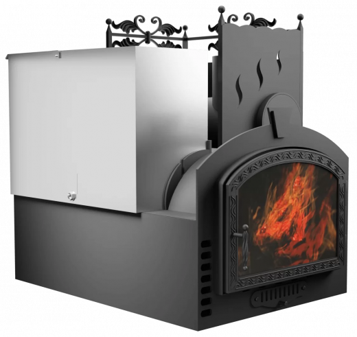 Печь Горыныч 3, каменка с правой стороны, большая дверь со стеклом, система воздушного отопления фото в Перми