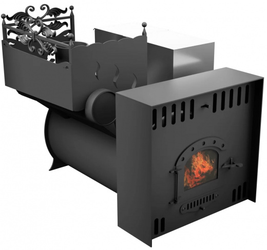 Печь Горыныч 3, каменка с левой стороны, малая дверь со стеклом, естественная система воздушного отопления фото в Перми